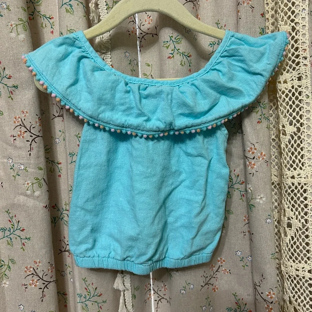 4/$25 Tommy Bahama Girl’s Linen Blend Sleeveless Pompom‎ Top Size 3T
